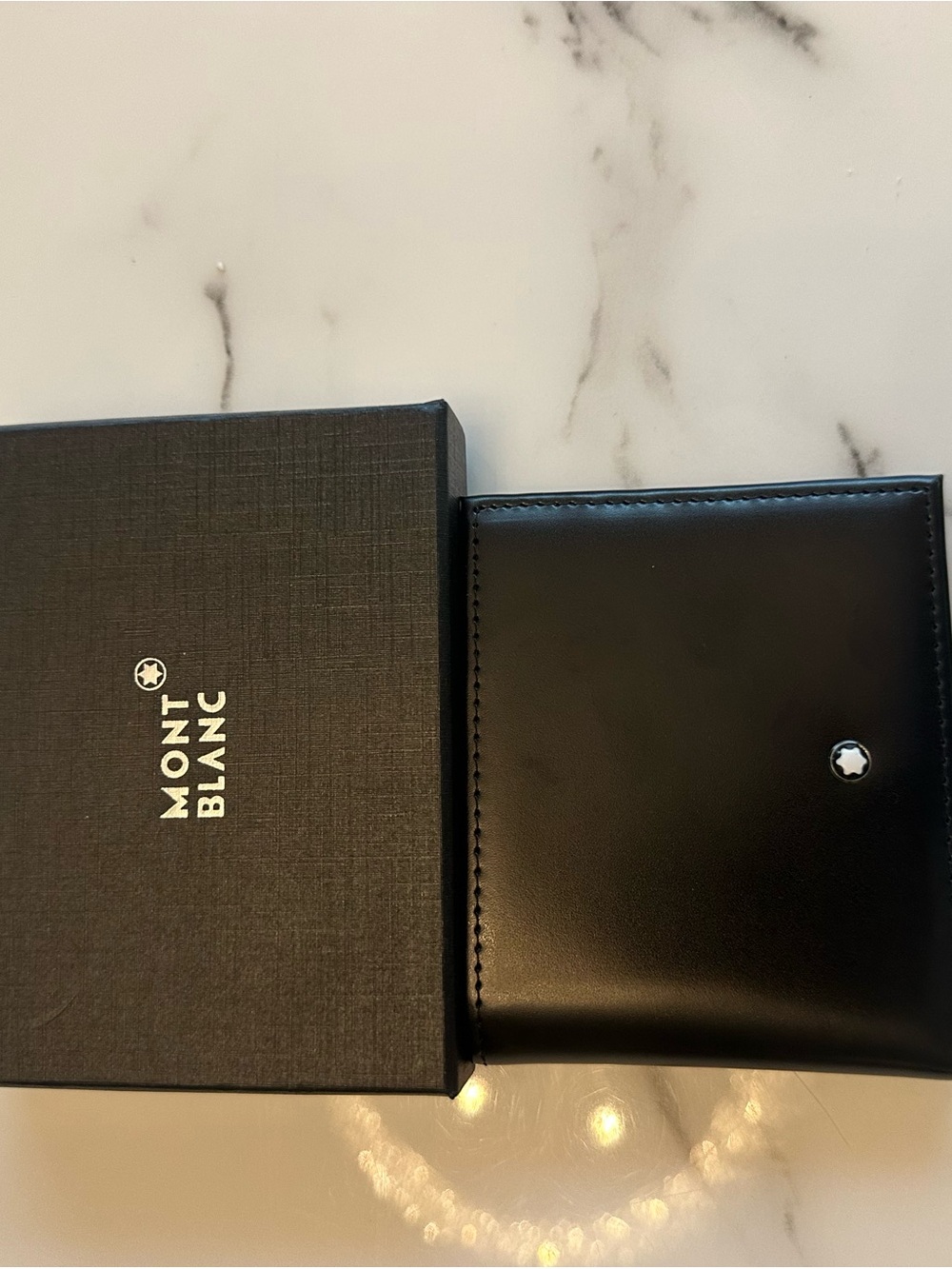 Mont Blanc Black Leather Money Clip with Signature Emblem
